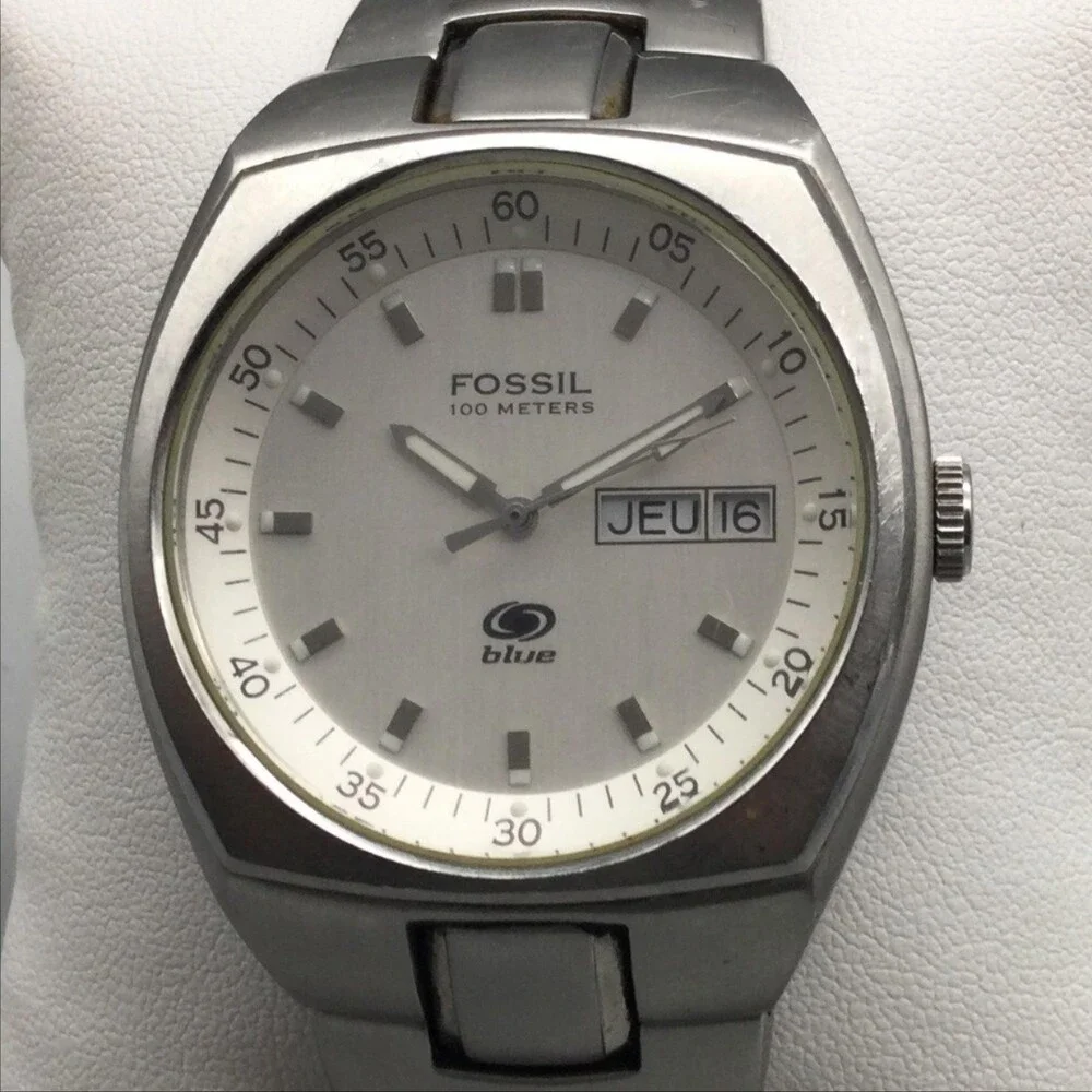 Fossil Blue Mens Watch 38mm White Dial Stainless Date WR AM-3280 New Battery 8